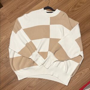 Women’s Free People Oversized Beige and White Checkered Sweater